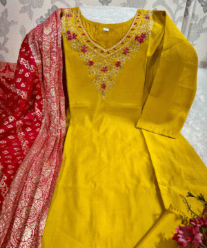 Designer Roman Silk Kurti Pant Set with Jacquard Dupatta – NF3095 (7)