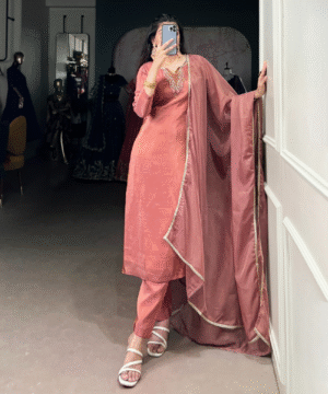 Elegant Viscose Tissue Kurta Set with Beads Handwork & Organza Dupatta – NF5920 (1)