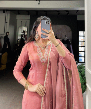 Elegant Viscose Tissue Kurta Set with Beads Handwork & Organza Dupatta – NF5920 (2)