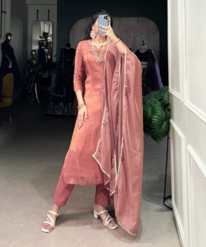 Elegant Viscose Tissue Kurta Set with Beads Handwork & Organza Dupatta – NF5920