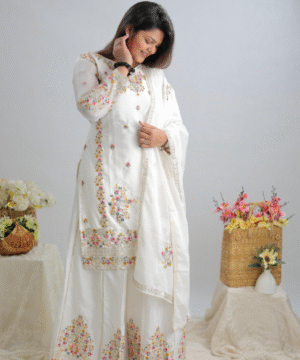 Embroidered Pure Chinon Silk Sharara Set with Dupatta – NF3806