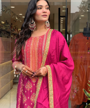 Pakistani Reshmi Pink Suit Set in Diamond Silk with Schiffli & Handwork – 4-Piece Festive Set _ NF5943 (10)