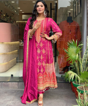 Pakistani Reshmi Pink Suit Set in Diamond Silk with Schiffli & Handwork – 4-Piece Festive Set _ NF5943 (12)