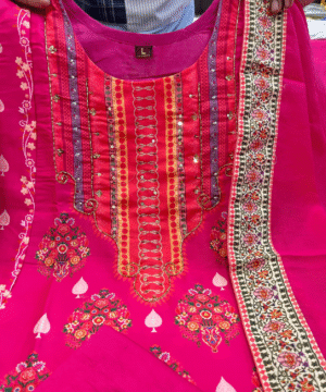 Pakistani Reshmi Pink Suit Set in Diamond Silk with Schiffli & Handwork – 4-Piece Festive Set _ NF5943 (15)