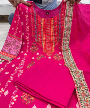 Pakistani Reshmi Pink Suit Set in Diamond Silk with Schiffli & Handwork – 4-Piece Festive Set _ NF5943 (16)