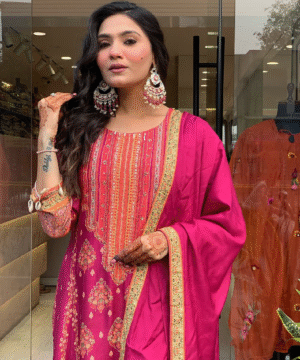 Pakistani Reshmi Pink Suit Set in Diamond Silk with Schiffli & Handwork – 4-Piece Festive Set _ NF5943 (3)