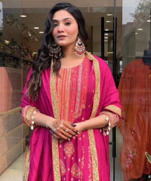 Pakistani Reshmi Pink Suit Set in Diamond Silk with Schiffli & Handwork – 4-Piece Festive Set _ NF5943 (4)
