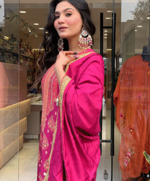 Pakistani Reshmi Pink Suit Set in Diamond Silk with Schiffli & Handwork – 4-Piece Festive Set _ NF5943 (5)