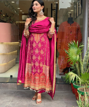 Pakistani Reshmi Pink Suit Set in Diamond Silk with Schiffli & Handwork – 4-Piece Festive Set _ NF5943 (6)