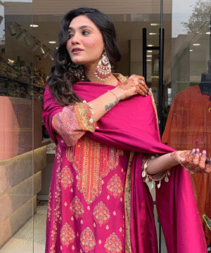 Pakistani Reshmi Pink Suit Set in Diamond Silk with Schiffli & Handwork – 4-Piece Festive Set _ NF5943 (7)