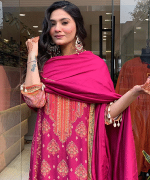 Pakistani Reshmi Pink Suit Set in Diamond Silk with Schiffli & Handwork – 4-Piece Festive Set _ NF5943 (8)