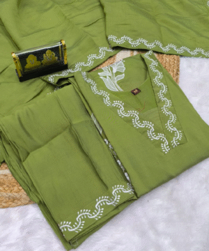 Trending Roman Silk Kurti Pant Set with Dupatta & White Embroidery – NF3105 (12)