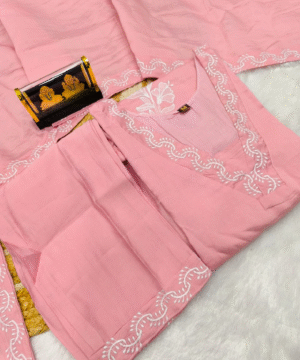 Trending Roman Silk Kurti Pant Set with Dupatta & White Embroidery – NF3105 (14)