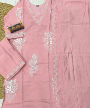 Trending Roman Silk Kurti Pant Set with Dupatta & White Embroidery – NF3105 (16)