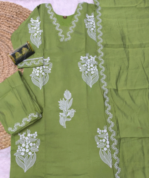Trending Roman Silk Kurti Pant Set with Dupatta & White Embroidery – NF3105 (19)