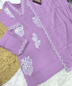 Trending Roman Silk Kurti Pant Set with Dupatta & White Embroidery – NF3105