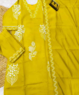 Trending Roman Silk Kurti Pant Set with Dupatta & White Embroidery – NF3105 (5)