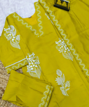 Trending Roman Silk Kurti Pant Set with Dupatta & White Embroidery – NF3105 (6)