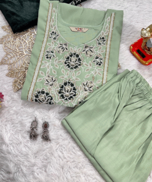 Wedding Collection_ Handwork Muslin Kurti Set with Organza Dupatta – NF3883 (2)