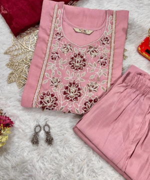 Wedding Collection_ Handwork Muslin Kurti Set with Organza Dupatta – NF3883