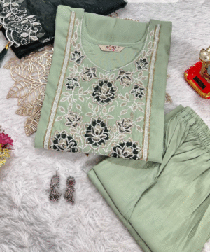 Wedding Collection_ Handwork Muslin Kurti Set with Organza Dupatta – NF3883 (7)